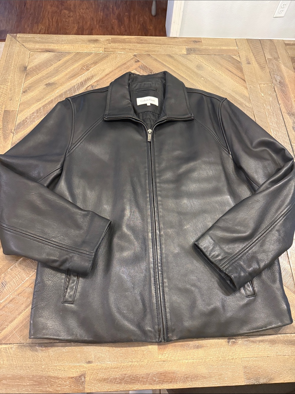 Calvin Klein Black Leather Bomber Jacket